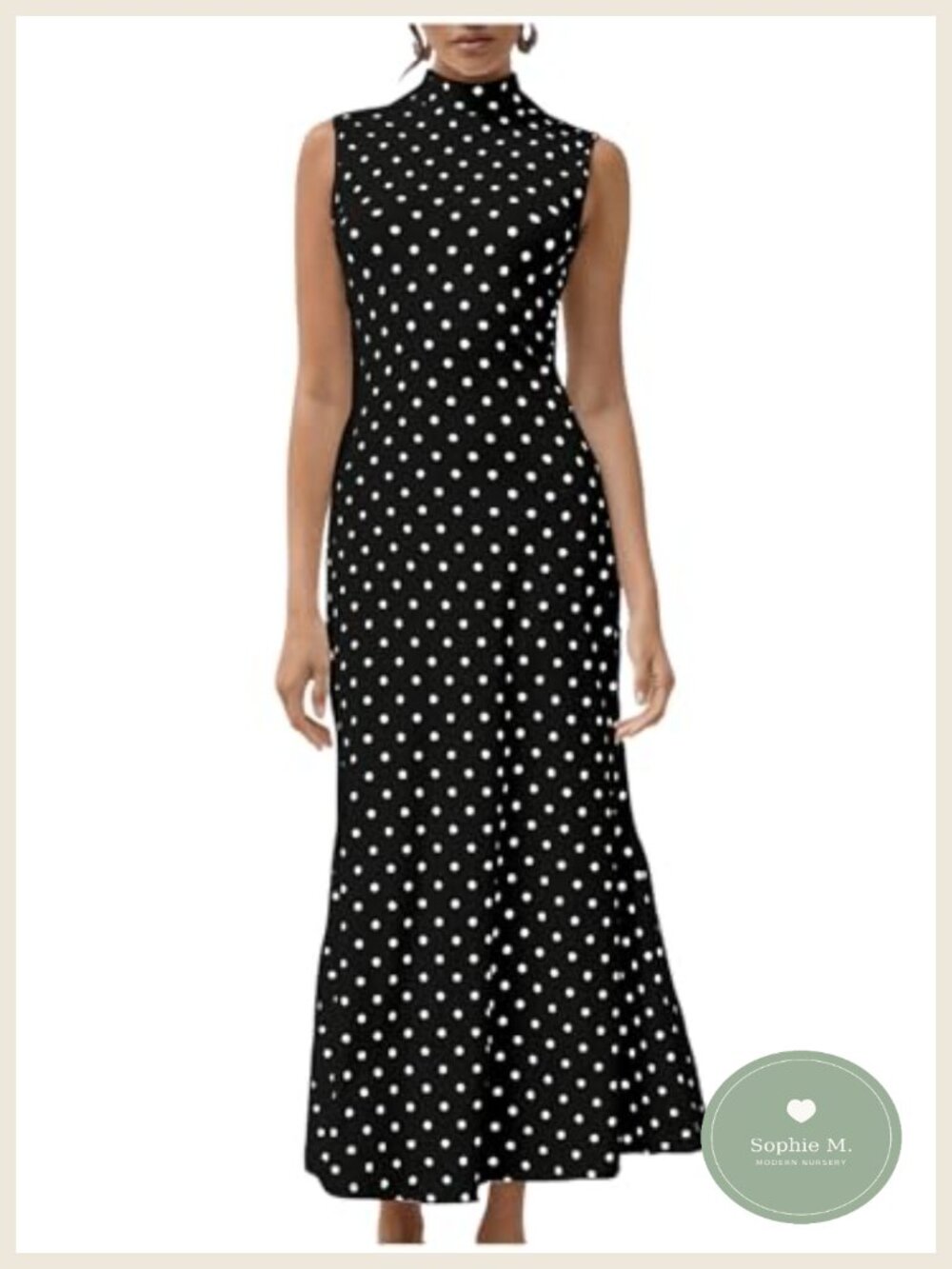 Vintage Polka Dot Mock Neck Sleeveless Bodycon Maxi Dress Fishtail